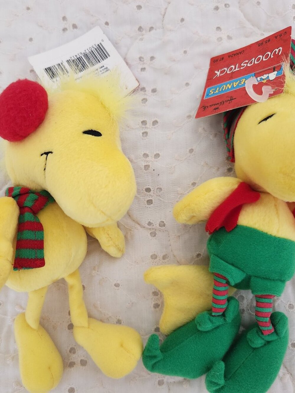Vintage Hallmark Peanuts Holiday Woodstock Plush Toy Set of 2 - 7"